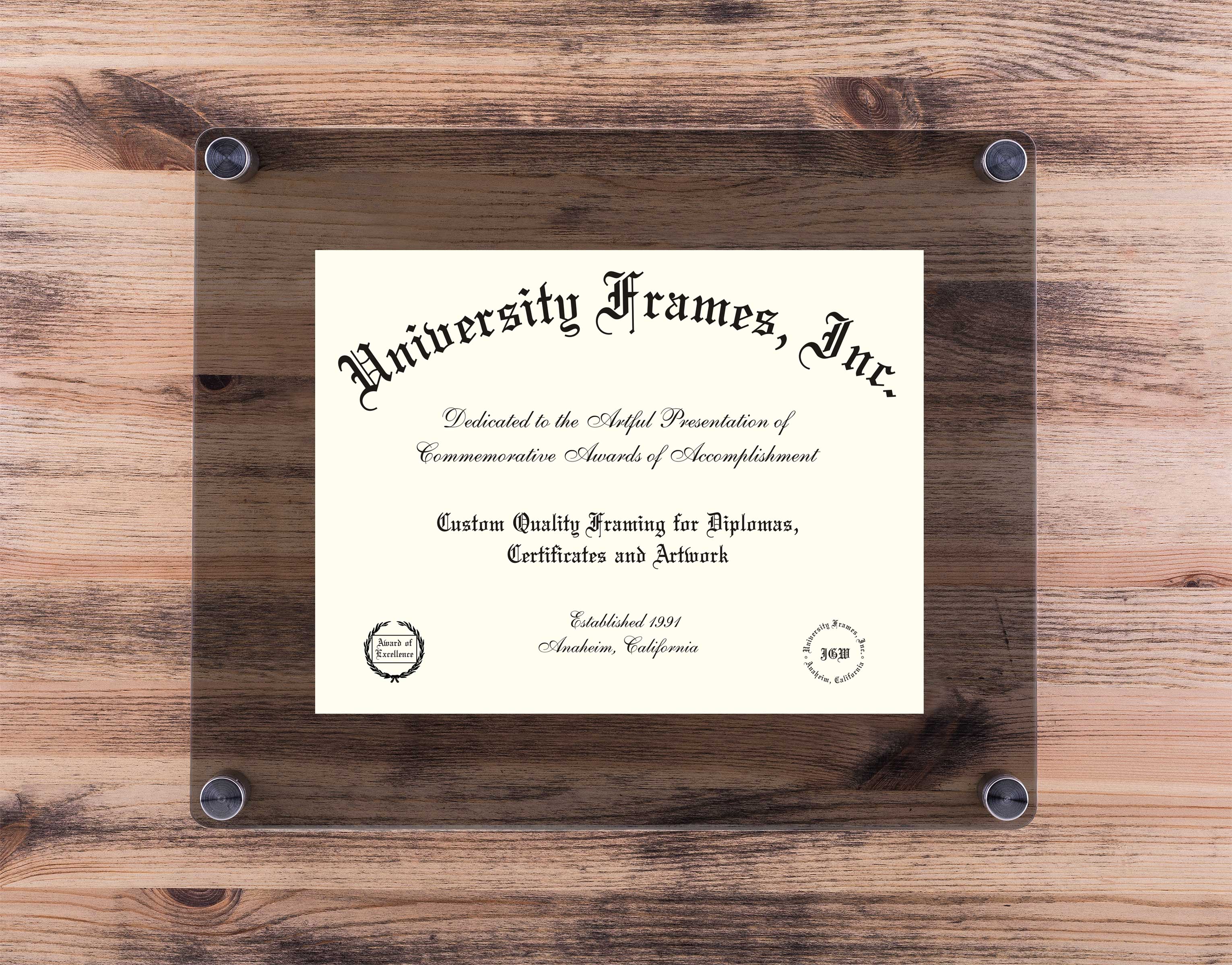 Yale University Lucent Clear-over-Smoke Frame in Lucent Smoke Moulding with Lucent Smoke Mat for document: 8 1/2"h x 11"w  