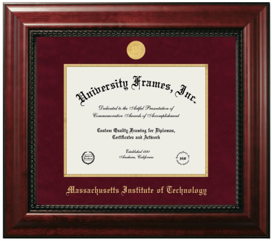 Massachusetts Institute of Technology Diploma Frame in Executive with Gold Fillet with Maroon Suede Mat for document: 8 1/2"h x 11"w  